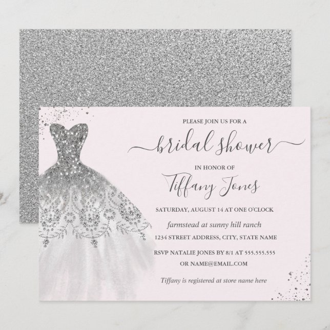 Invitation Parties scintillant en argent Mariage robe Fête de (Devant / Derrière)