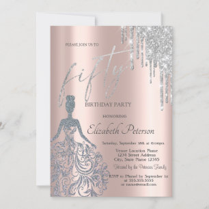 Invitation Parties scintillant en argent, Robe de fille 50e a