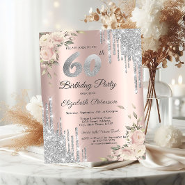 Invitation Parties scintillant en argent, Rose 60e anniversai