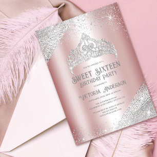 Invitation Parties scintillant en argent rose Princesse Tiara