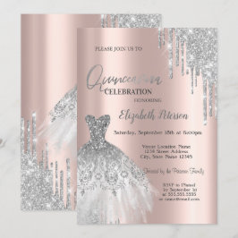 Invitation Parties scintillant en argent, Rose  robe or Quinc