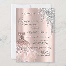 Invitation Parties scintillant en argent, Rose  robe or Quinc