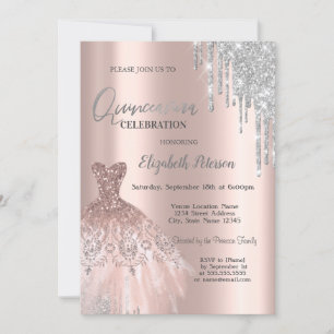 Invitation Parties scintillant en argent, Rose  robe or Quinc