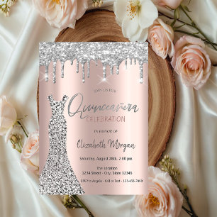 Invitation Parties scintillant en argent, Rose  robe or Quinc