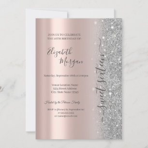 Invitation Parties scintillant en argent simple Rose Gold Swe