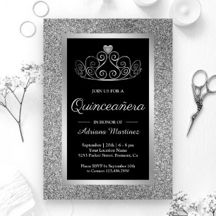 Invitation Parties scintillant en argent Tiara Princess Black