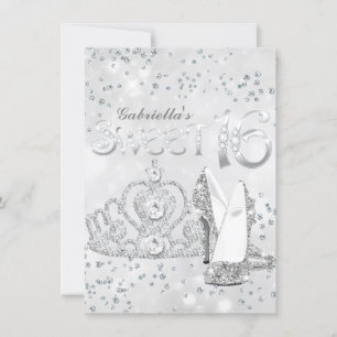 Invitation Parties scintillant en argent Tiara & talons doux