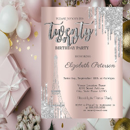 Invitation Parties scintillant en argent, Tour Eiffel 21e ann