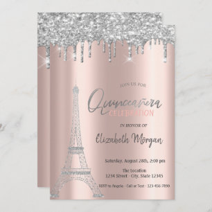 Invitation Parties scintillant en argent, Tour Eiffel Quincea