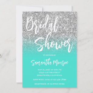 Invitation Parties scintillant en argent Turquoise Fête des m