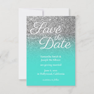 Invitation Parties scintillant en argent Turquoise Ombre Enre
