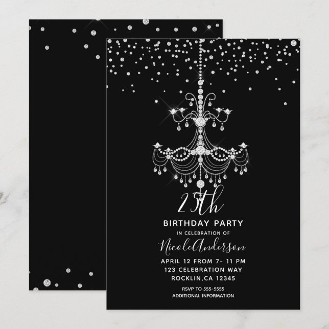 Invitation Parties scintillant en diamant d'argent Lustre fêt (Devant / Derrière)