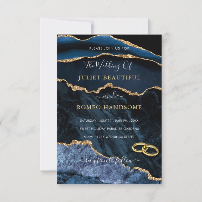 Invitation Parties scintillant en marbre bleu marine (Devant)