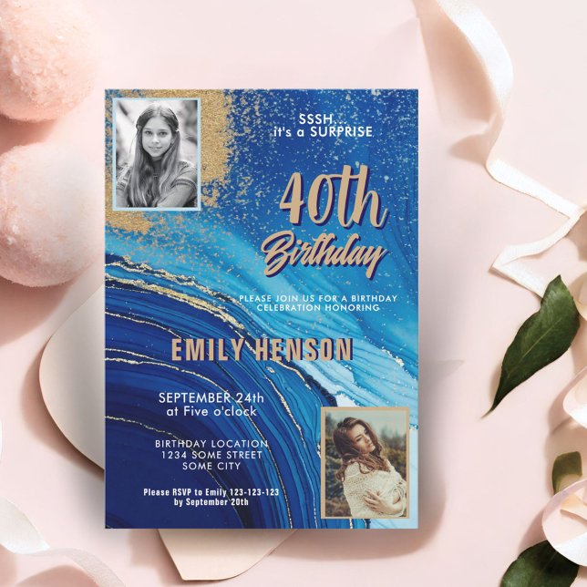 Invitation Parties scintillant en marbre bleu or 2 Photo 40e  (Créateur téléchargé)