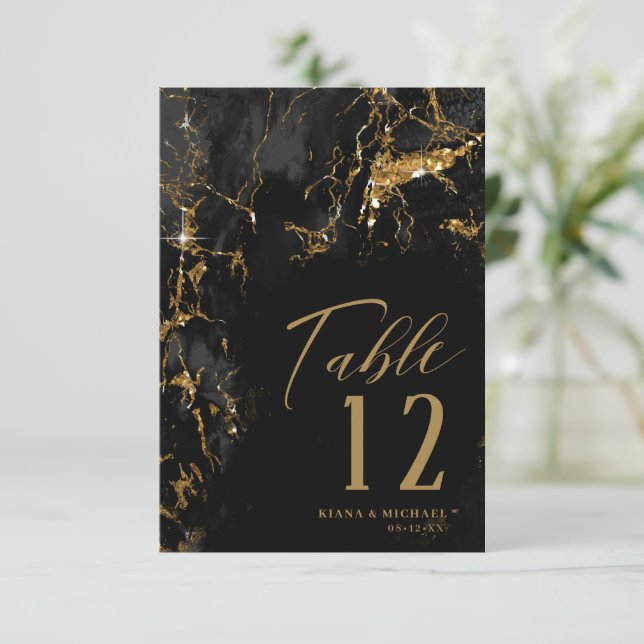 Invitation Parties scintillant en marbre Mariage Black Gold I (Debout devant)