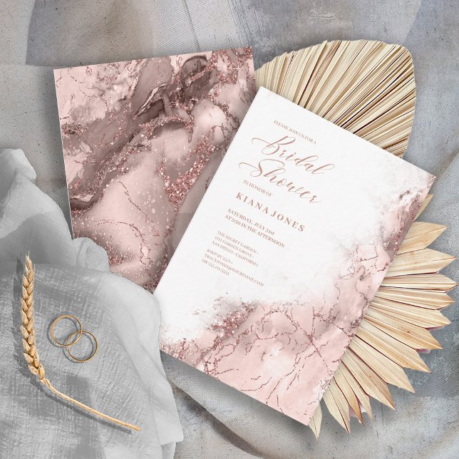 Invitation Parties scintillant en marbre Mariage Rose Gold ID (Front/Back In Situ)