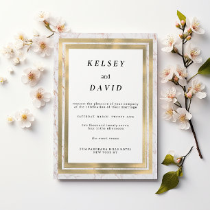 Invitation Parties scintillant en or blanc glam marbre élégan