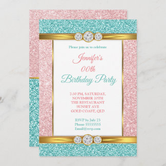 Invitation Parties scintillant en or bleu rose Turquoise Diam