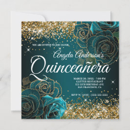 Invitation Parties scintillant en or brillant Rose Turquoise 