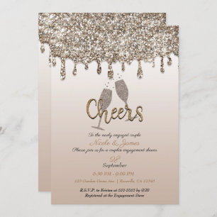 Invitation Parties scintillant en or Champagne  en verre Fian