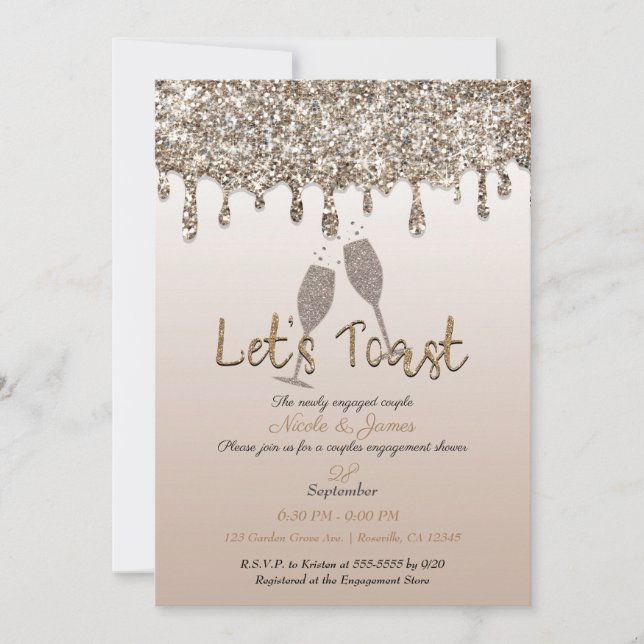 Invitation Parties scintillant en or Champagne  en verre Fian (Devant)