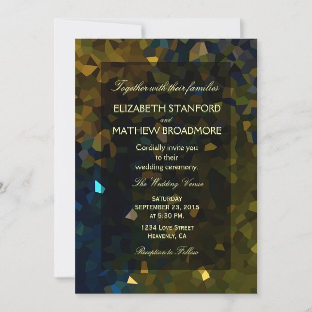 Invitation Parties scintillant en or et en cristal bleu (Devant)
