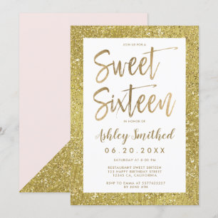 Invitation Parties scintillant en or glam feuille rousse swee