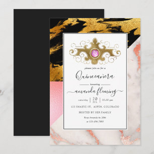Invitation Parties scintillant en or glam marbre Monogram Qui