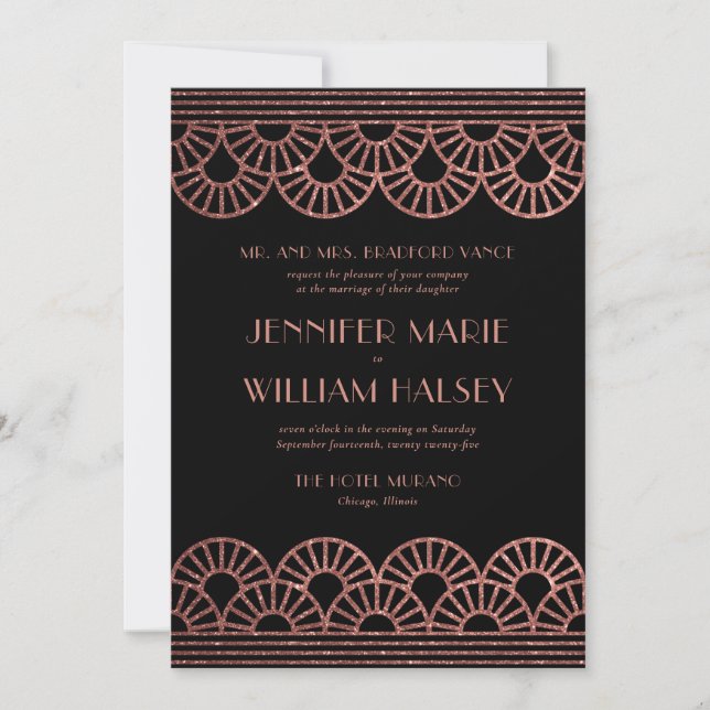 Invitation Parties scintillant en or noir et Rose Mariage de  (Devant)
