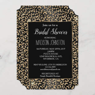 Invitation Parties scintillant en or noir glam Leopard