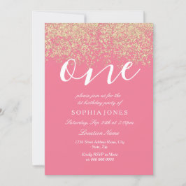 Invitation Parties scintillant en or rose Confetti 1er annive