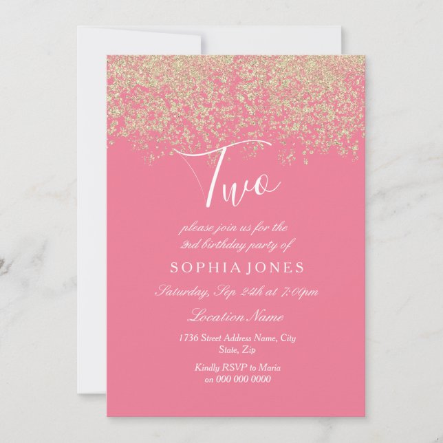 Invitation Parties scintillant en or rose Confetti 2e anniver (Devant)