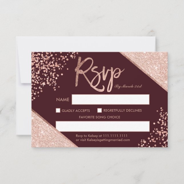 Invitation parties scintillant en or rose confetti burgundy r (Devant)