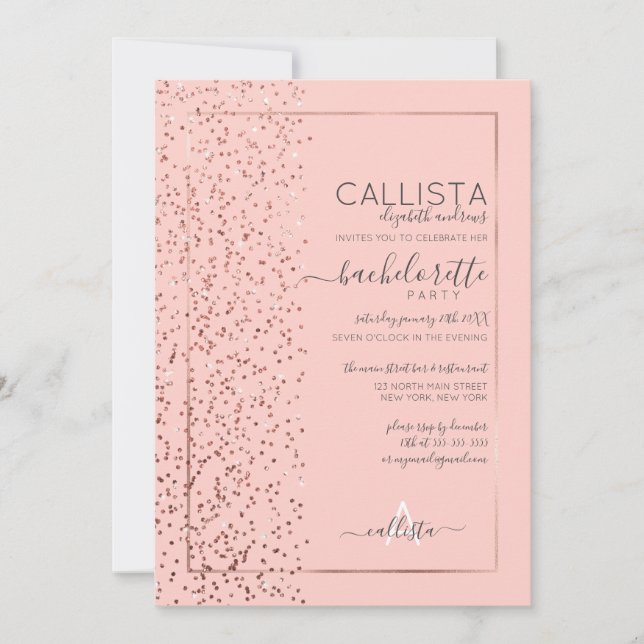 Invitation Parties scintillant en or rose Confetti Side Bache (Devant)