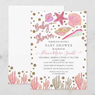 Invitation Parties scintillant en or rose Coquillages Sea Bea