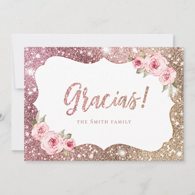 Invitation Parties scintillant en or rose et gracieuseté fleu (Devant)