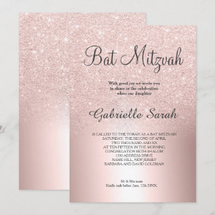 Invitation parties scintillant en or rose ombre Bat mitzvah e
