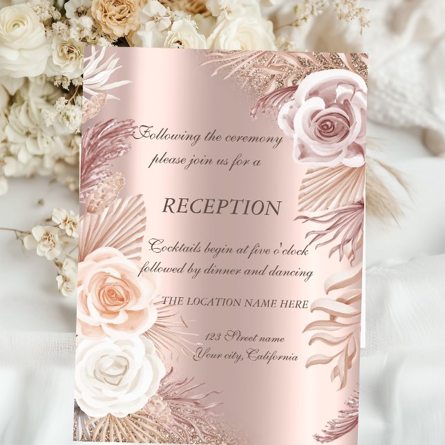Invitation Parties scintillant en or rose Ombre Boho Fleurs R (Créateur téléchargé)