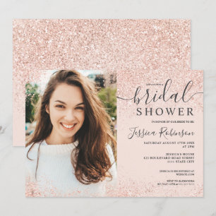 Invitation parties scintillant en or rose rose vif photo nupt