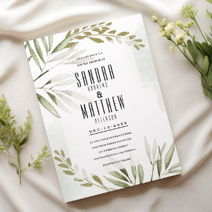 Invitation Parties scintillant en or vert vert tropical feuil