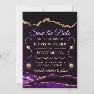 Invitation Parties scintillant en or violet Agate et marbre E