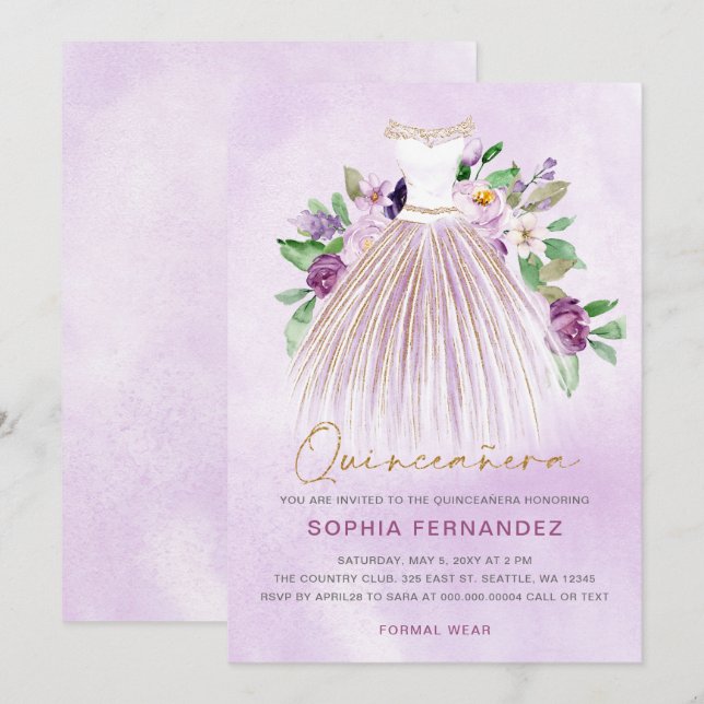 Invitation Parties scintillant en or violet Robe Florale Quin (Devant / Derrière)