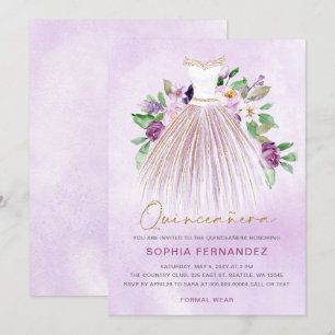 Invitation Parties scintillant en or violet Robe Florale Quin