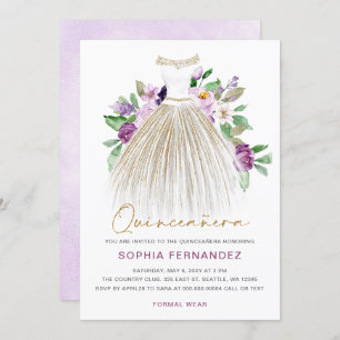 Invitation Parties scintillant en or violet Robe Florale Quin