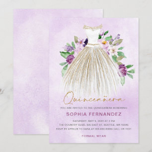 Invitation Parties scintillant en or violet Robe Florale Quin
