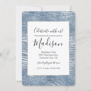 Invitation Parties scintillant en verre bleu Zebra Print