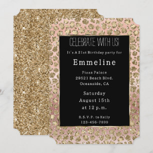 Invitation Parties scintillant en verre noir rose Leopard