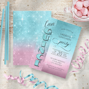Invitation Parties scintillant et brillant Quinceanera Turquo