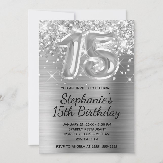 Invitation Parties scintillant étincelante Ballons d'argent 1 (Devant)