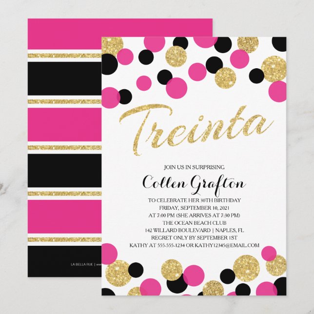 Invitation Parties scintillant étincelante Confetti | 30e ann (Devant / Derrière)